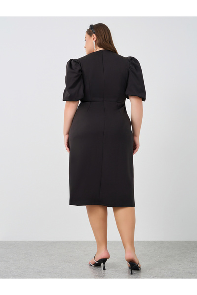 Styli Plus Size Embellished Puff Sleeves Sheath Midi Dress