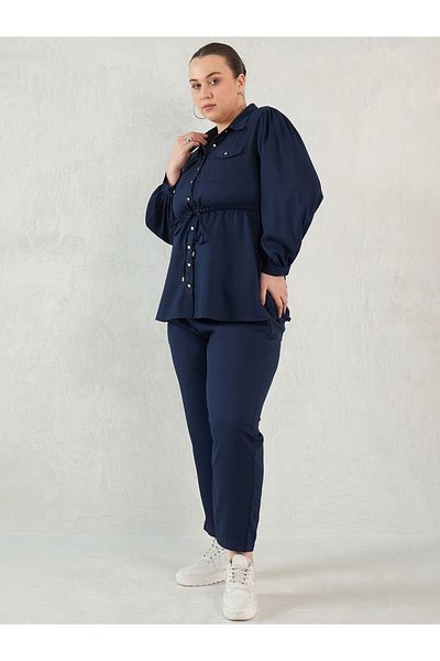 Femmella By Styli Plus Size Button Down Top and Trousers Set