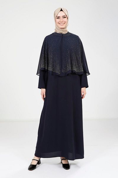 Beyza Φόρεμα Navy Blue με Cape 9308