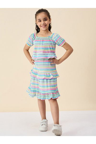 Stylo Bug By Styli Striped Square Neck Tiered Dress with Ruffle Trim