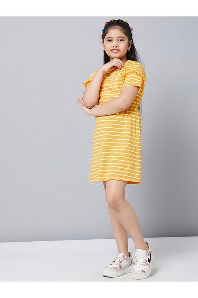 Stylo Bug By Styli Striped Round Neck A-Line Dress with Ruffled Detail