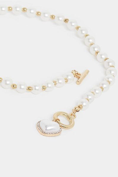 Styli Embellished Heart Pearl Necklace