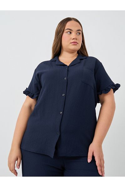 Styli Plus Size Textured Short Sleeve Shirt and Pyjama Set