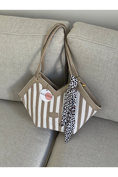 BAGLOVİS Scarf Detail Canvas Fabric Women's Shoulder Bag Uzn18 En42