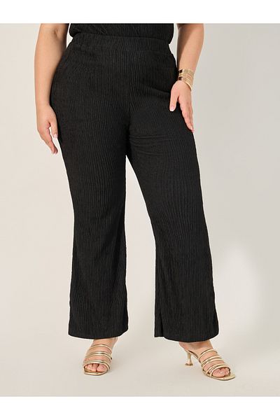 Styli Plus Size Textured Wide Leg Pants with Elastic Waistband