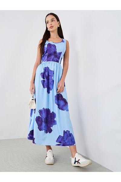 Styli Floral Print Sleeveless Round Neck Midi Dress