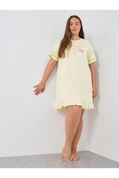 Styli Plus Size Graphic Print Round Neck Nightdress