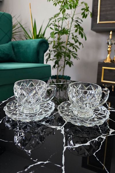 Gülümseten Avm 6-Piece Glass Crystal Tea Coffee Set |   12 Piece Tea Nescafe Set
