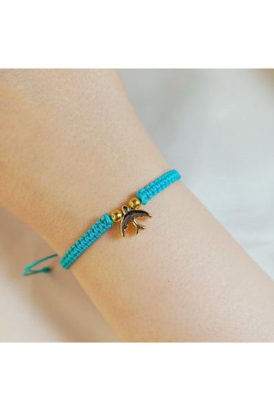 Crystal Atelier Handmade Macrame Bracelet with Golden Bird Figure - Golden Bird Energy Adjustable Turquoise Luck Bracelet