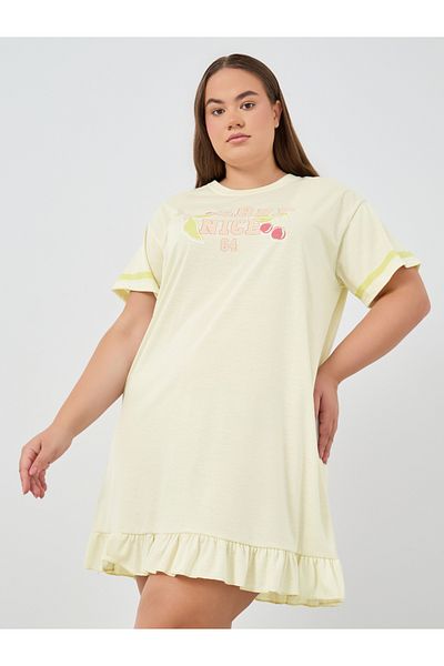 Styli Plus Size Graphic Print Round Neck Nightdress