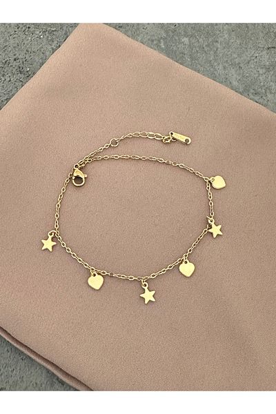 lolajewelry Luxury Steel Gold Heart and Star Steel Anklet