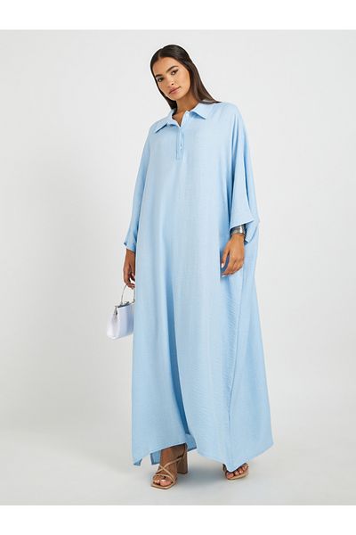 Styli Plain Collared Half-Button Front Kaftan