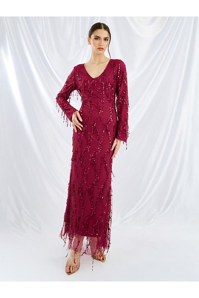Styli Sequin Embellished Long Sleeves Mermaid Maxi Dress