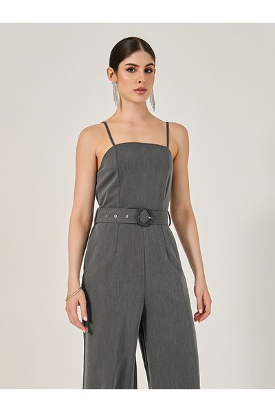 Styli Solid Belted Sleeveless Jumpsuit