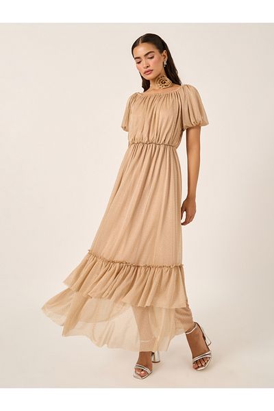 Styli Embellished Balloon Sleeves A-Line Maxi Dress