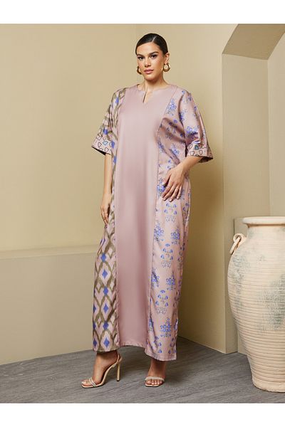 Styli Printed Panel A-Line Notch Neck Jalabiya