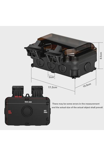 INNOVIX Outdoor Double Socket, Ip66, 250v 16a, Eu Standard, Black, With Individual Switches