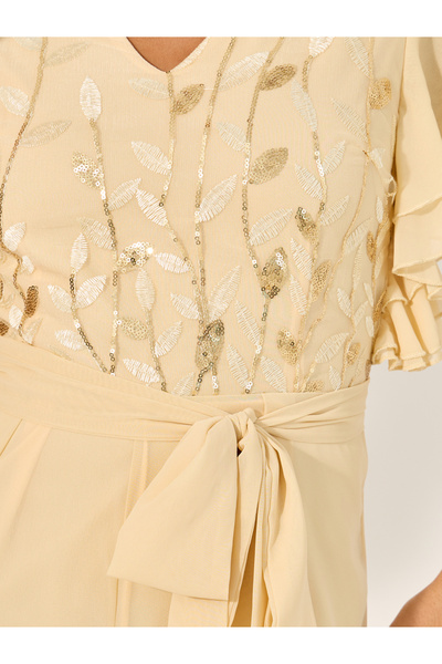 Styli Embroidered Layered Ruffled Sleeves Wide Leg Jumpsuit