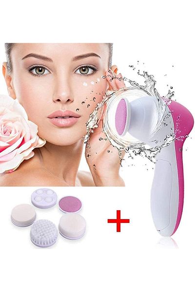 Primo Plus 5 in 1 Facial Cleansing Brush & Skin Massager Pink/White