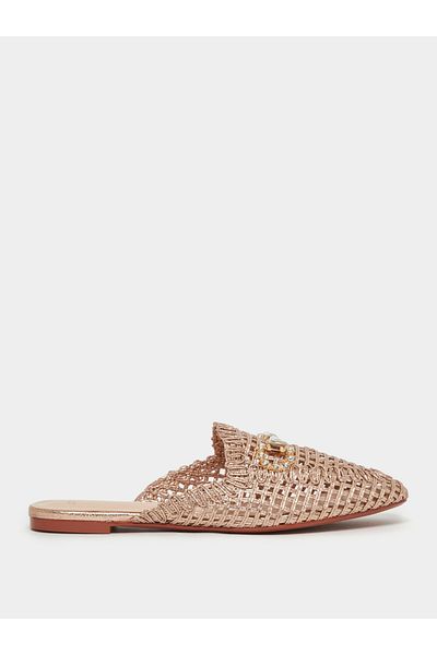 Styli Textured Woven Pointed Toe Mules