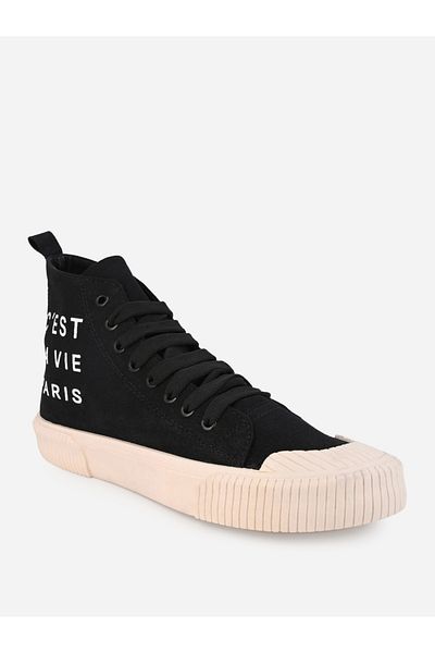 Styli High Top Slogan Print Casual Canvas Shoes