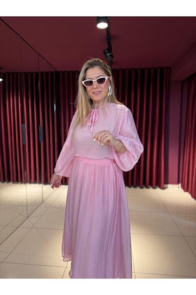 EFİL Collar Lace-Up Blouse Set