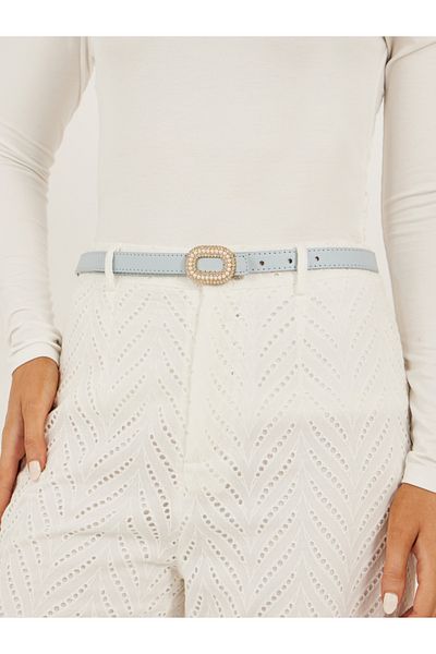 Styli Women Blue Embellished Buckle Belt