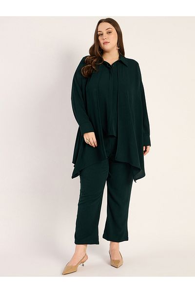 Femmella By Styli Plus Size Asymmetrical Hem Top and Trousers Set