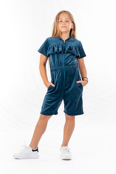 dendy Dívčí overal plyšový krátký z volánkem Navy blue 525/128