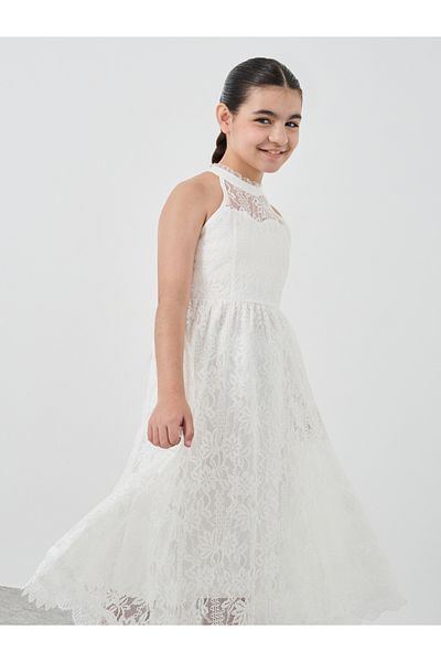 Styli Girls Off White Lace Halter Neck Dress