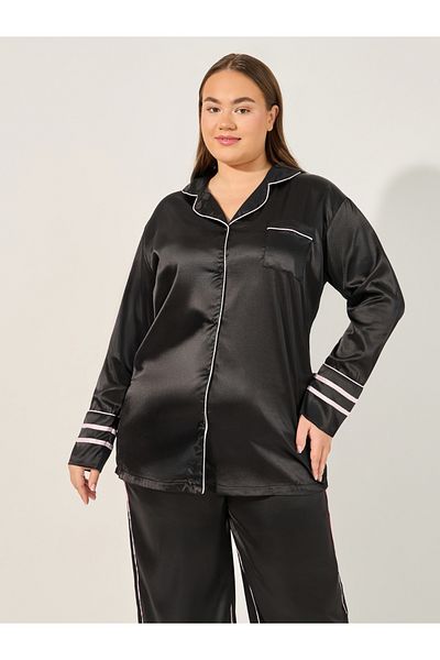 Styli Satin Pajama Set with Piping Detail