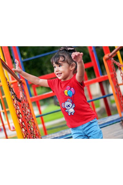 Butik تي شيرت للأطفال مصنوع من القطن بنسبة 100% - دب بالون - تي شيرت برقبة دا...