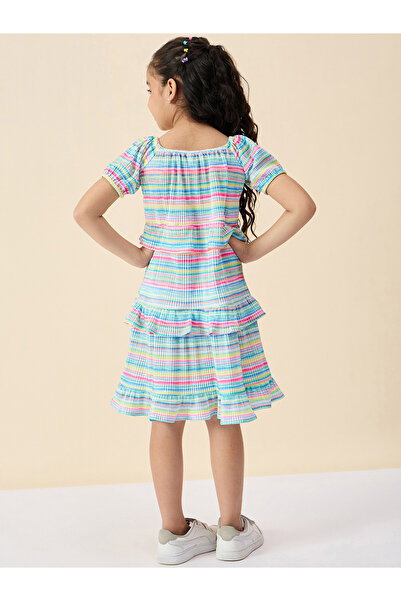 Stylo Bug By Styli Striped Square Neck Tiered Dress with Ruffle Trim