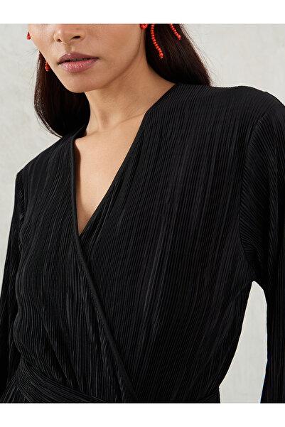 Femmella By Styli Solid Pleated Wrap Look Straight Leg Jumpsuit