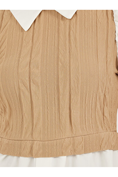 Take Two By Styli Color Block Puff Sleeve Knitted Blouse