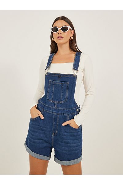 Styli Denim Front Pocket Short Dungaree Romper