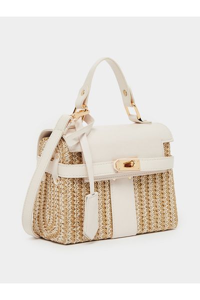 Styli Two Tone Textured Satchel Bag with Removable Shoulder Strap