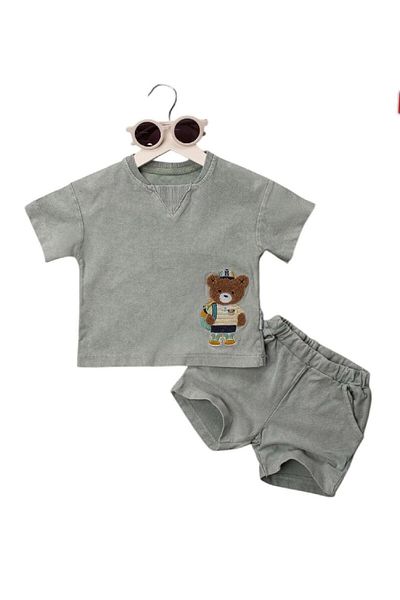 Minim Teddy Bear Embroidered Bottom Top Set