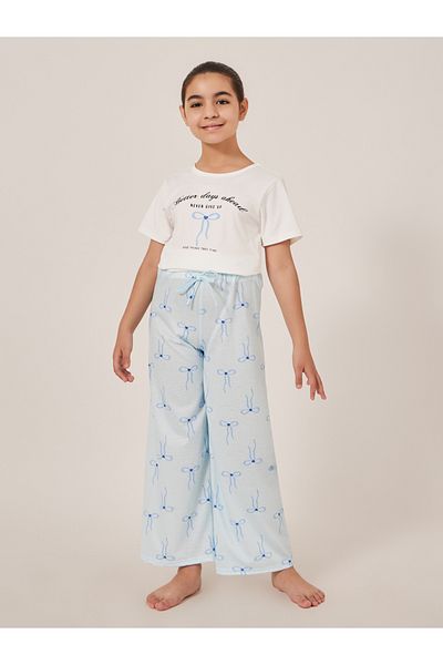 Styli Bow Print Short Sleeve T-Shirt and Pyjama Set