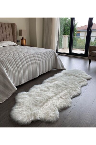 Homeax Kuzu Post Beyaz Üst Kalite Yıkanabilir Yumuşak Dokulu Peluş Halı