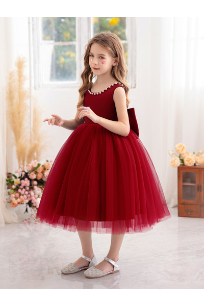 Take Two By Styli Faux Pearl Embellished Mesh Insert Dress