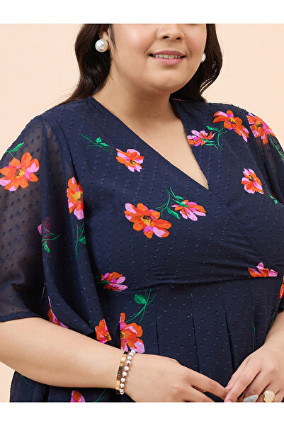 Femmella By Styli All-Over Print Textured Wrap Tiered Maxi Dress