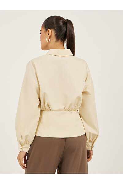 Styli Plain Waistcoat Look Shirt with Asymmetric Hemline