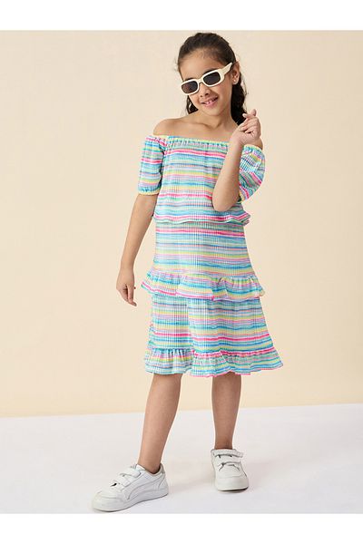 Stylo Bug By Styli Striped Square Neck Tiered Dress with Ruffle Trim