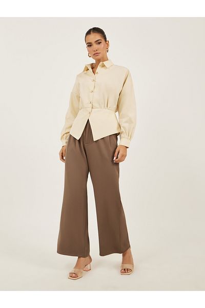 Styli Plain Waistcoat Look Shirt with Asymmetric Hemline