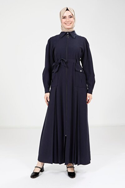 Beyza Fermuarlı Lacivert Ferace 9206