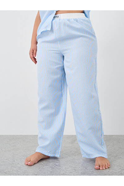 Styli Plus Size Striped Collared Shirt and Pyjama Set