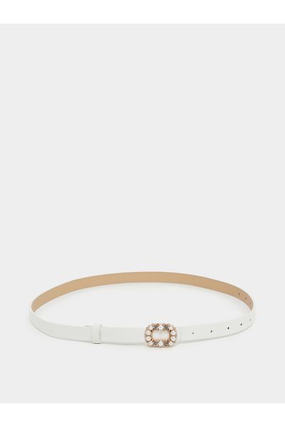 Styli Faux Pearl Embellished Buckle Belt