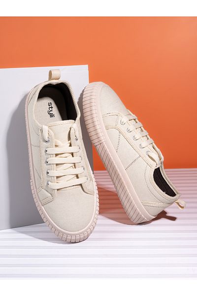 Styli Contrast Stitch Casual Canvas Lace Up Sneakers