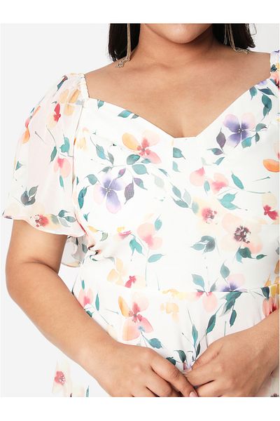 Mish By Styli All-Over Print Fit and Flare Flutter Sleeve Dress